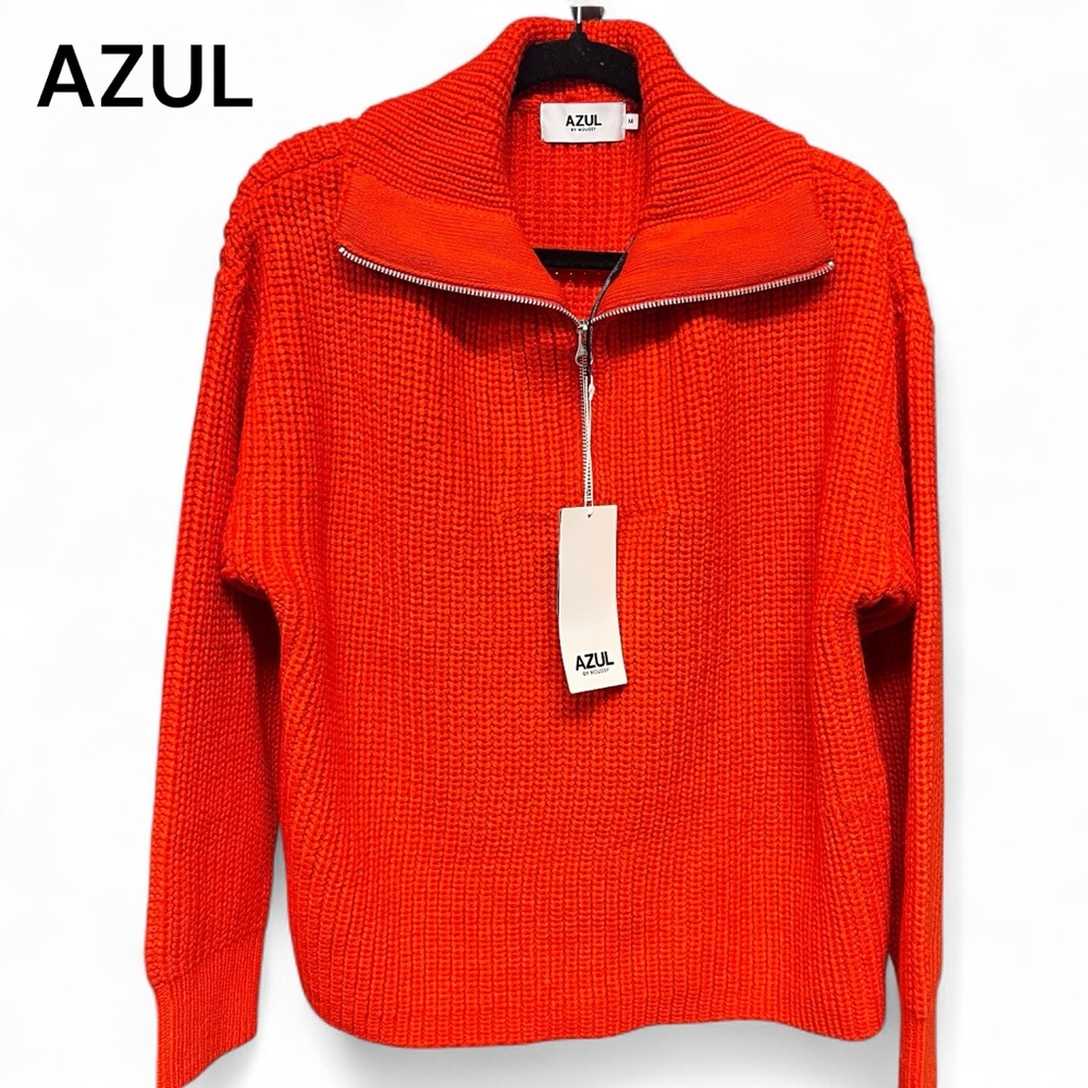 NWT AZUL BY MOUSSY CABLE 3/4 ZIP FRONT SWEATER JAPANESE DESIGNER